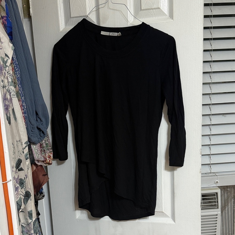 Women's Black Asymmetrical Long Sleeve Top